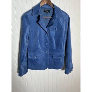 Talbots Blue Velvet Velour Buttoned Peplum Blazer Jacket Sz 4 Business Career